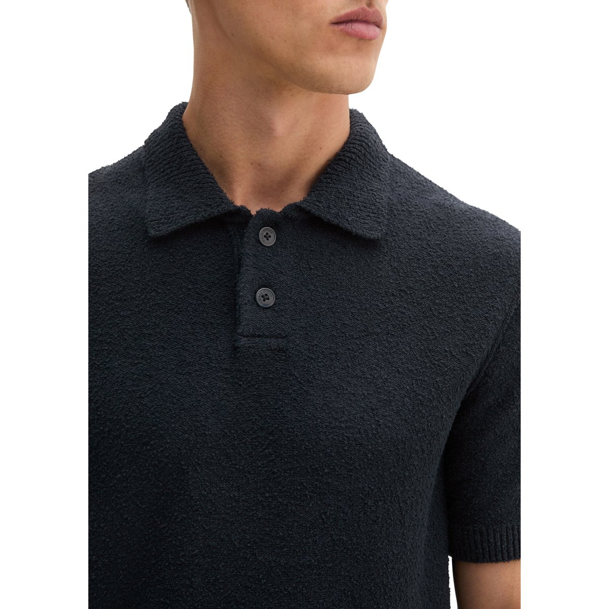Polo en bouclette régulier en doux mélange de coton bio bleu foncé, MARC O'POLO