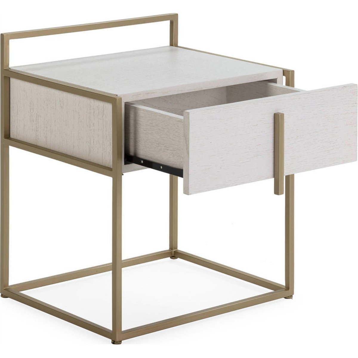 Table de chevet chic en bois de mindi blanc et doré, RECOLLECTION