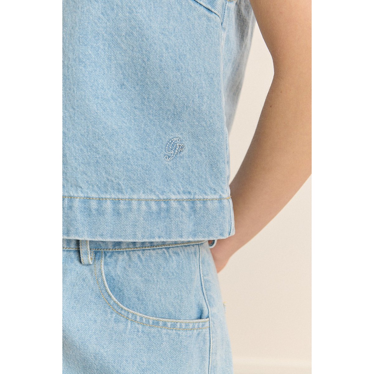 Top sans manches en denim CESAR bleu, GARANCE PARIS 