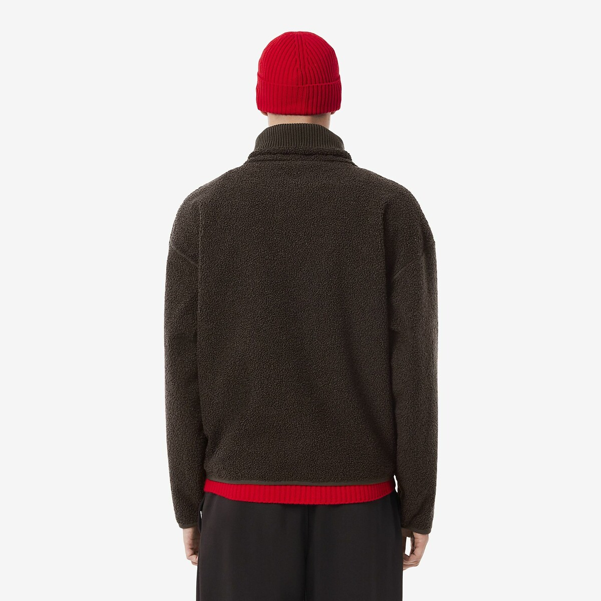 High Neck Zip-Up Sherpa Fleece dark brown, LACOSTE
