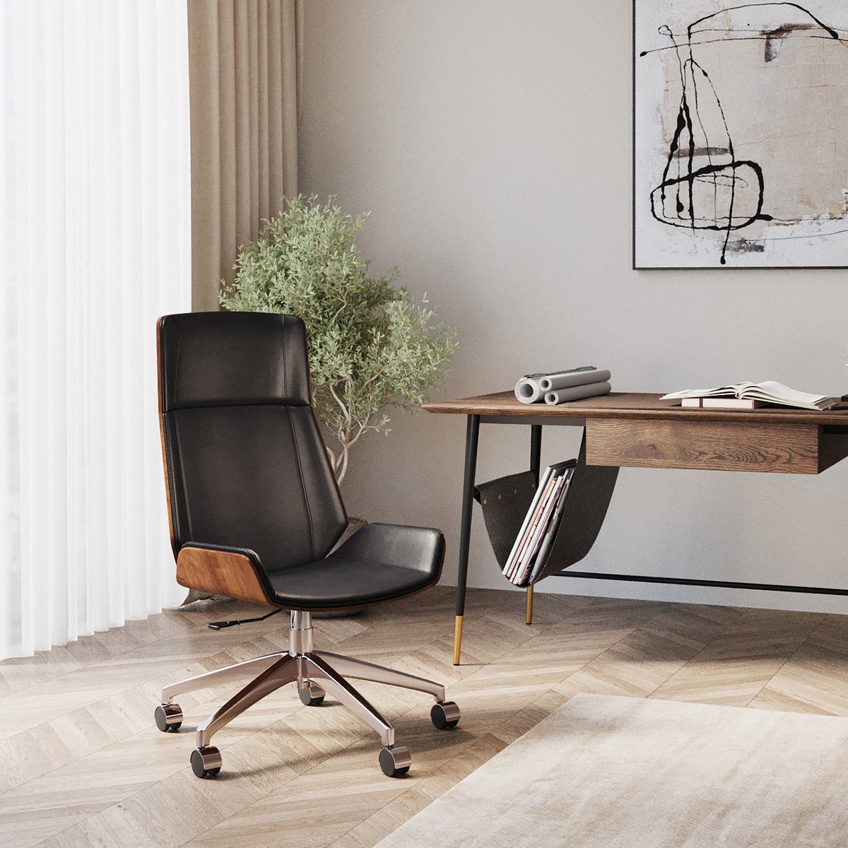 Chaise de bureau pivotante haute, ROUVEN noir, KARE DESIGN