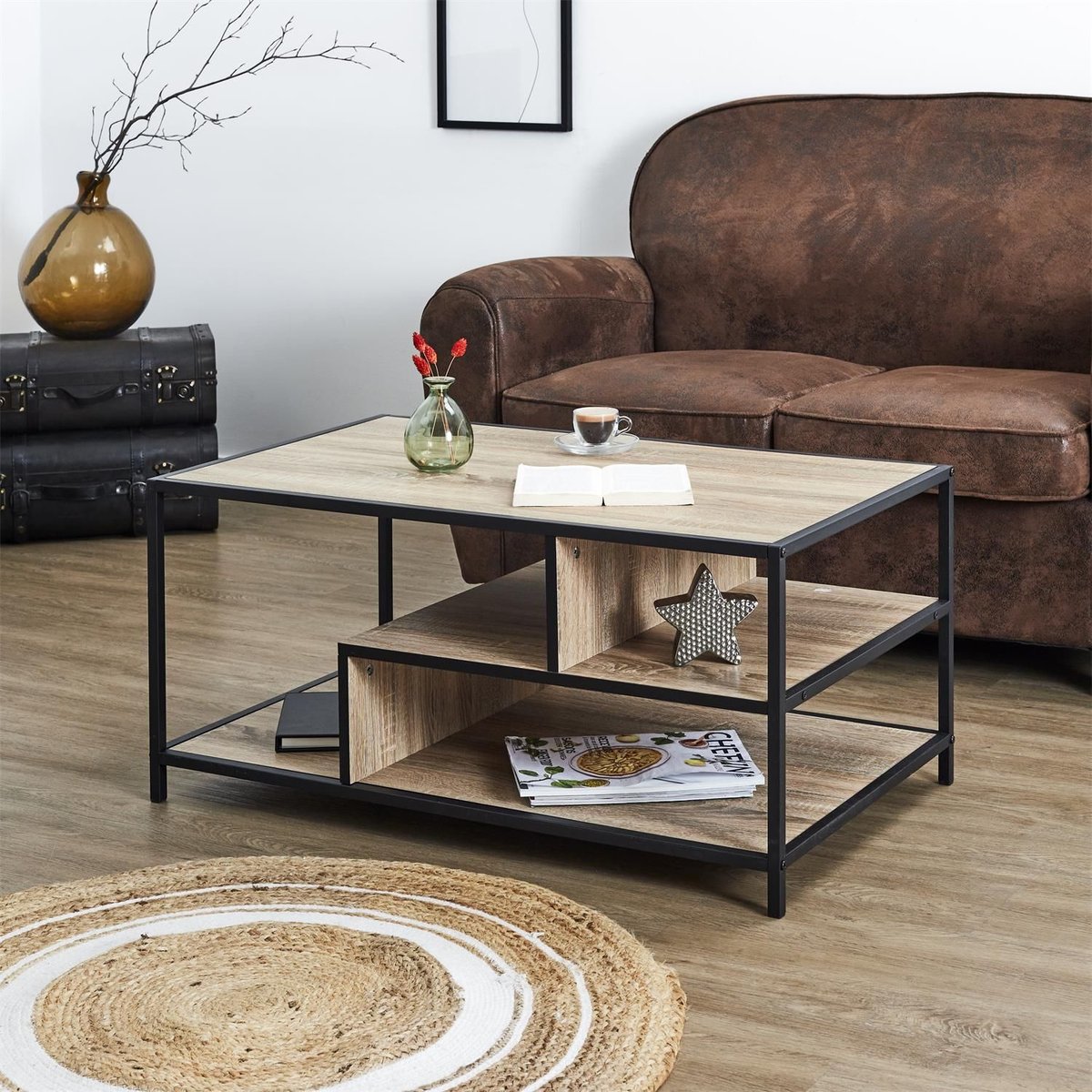 Table basse 2 étagères EDISON marron, THE HOME DECO FACTORY