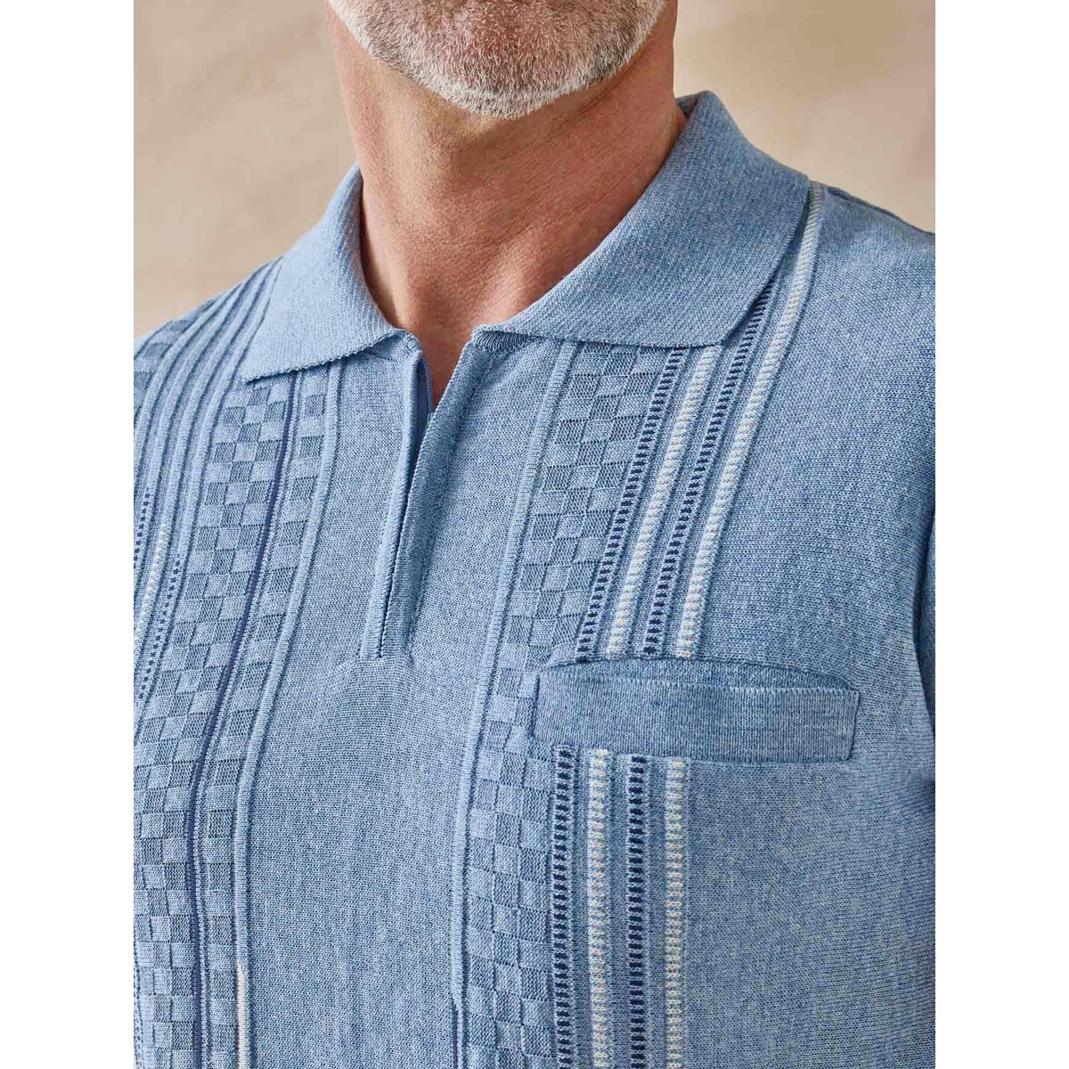 Pul polo jacquard zippé homme bleu, DAXON