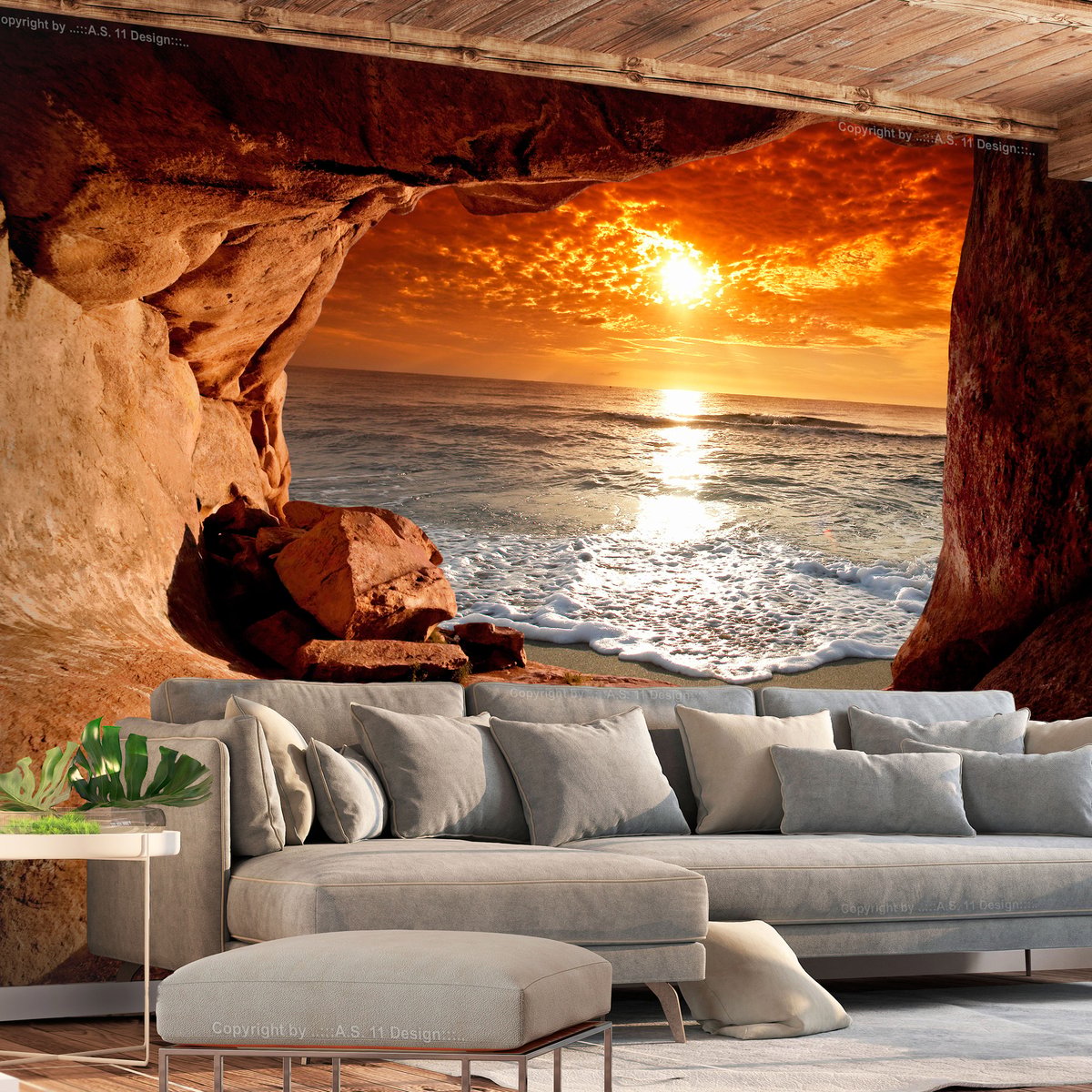 Papier peint intissé panoramique Paysage Exit from the Cave beige, EDEN