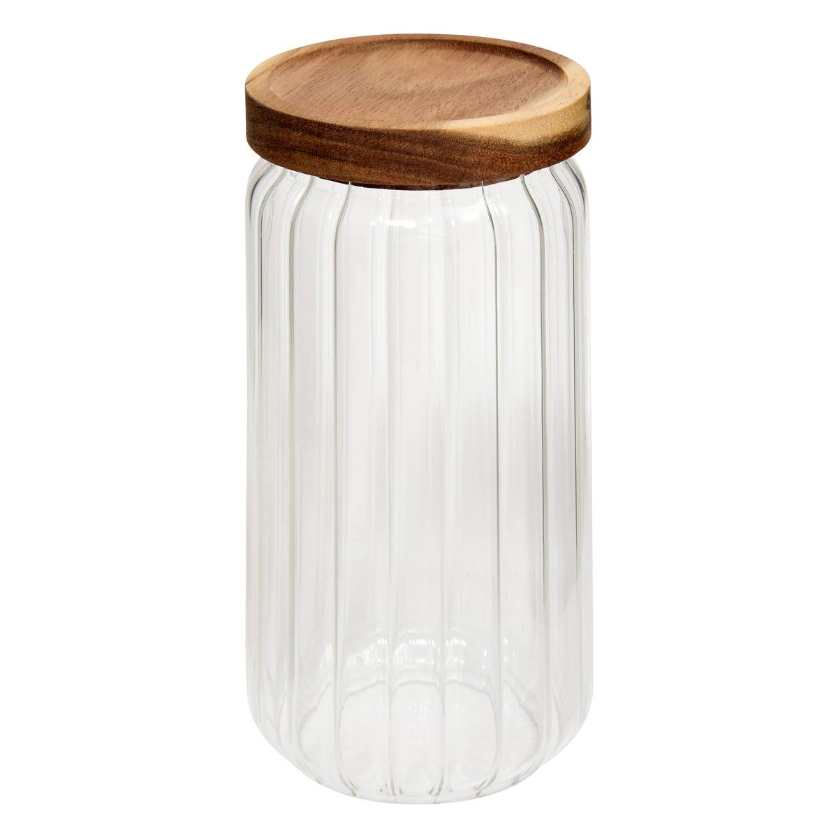 Bocal cuisine en verre borosilicate strié couvercle acacia 1L HARMONY transparent, 5FIVE SIMPLY SMART