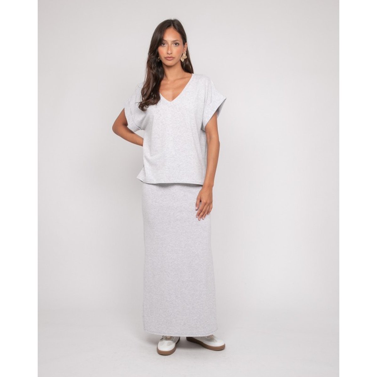 Jupe Longue Molleton Xivela gris, DONA LISA