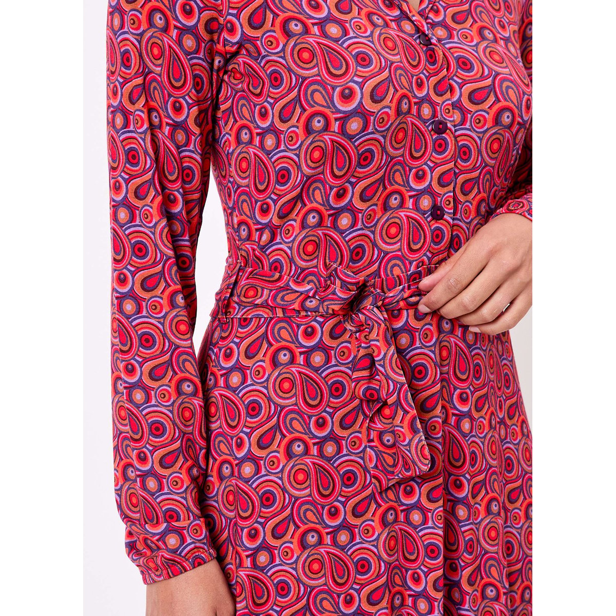 Robe imprimée maille fluide ceinturée EZONE violet paisley, PRINCESSE NOMADE