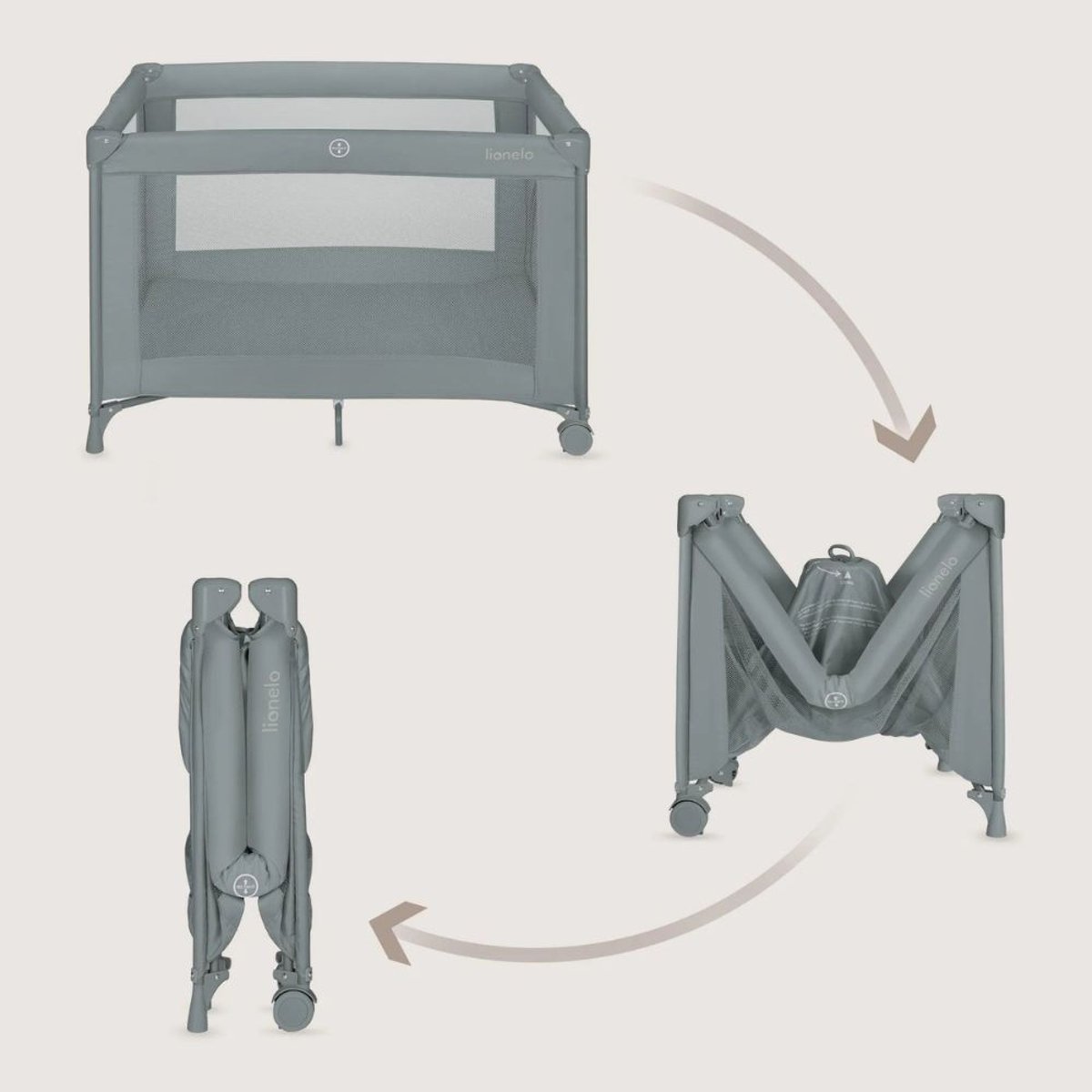 Lit parapluie bébé Amelie compact avec matelas Grey Concrete gris grey concrete, LIONELO