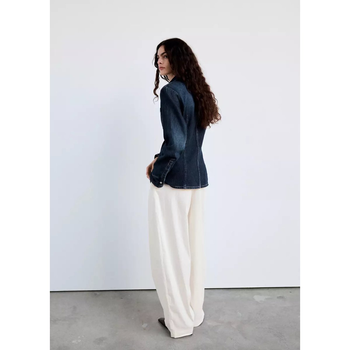 Chemise jean poche bleu foncé, MANGO
