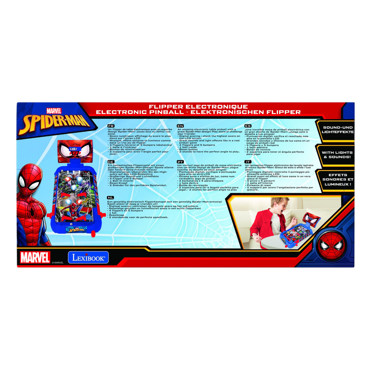 Flipper électronique de table SpiderMan bleu, LEXIBOOK