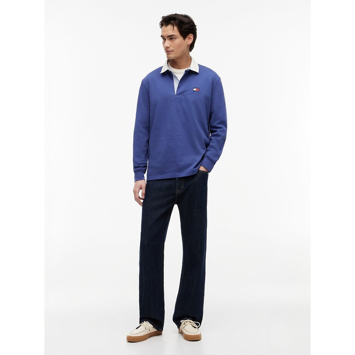 Long Sleeve Rugby Polo Shirt dark blue, TOMMY JEANS