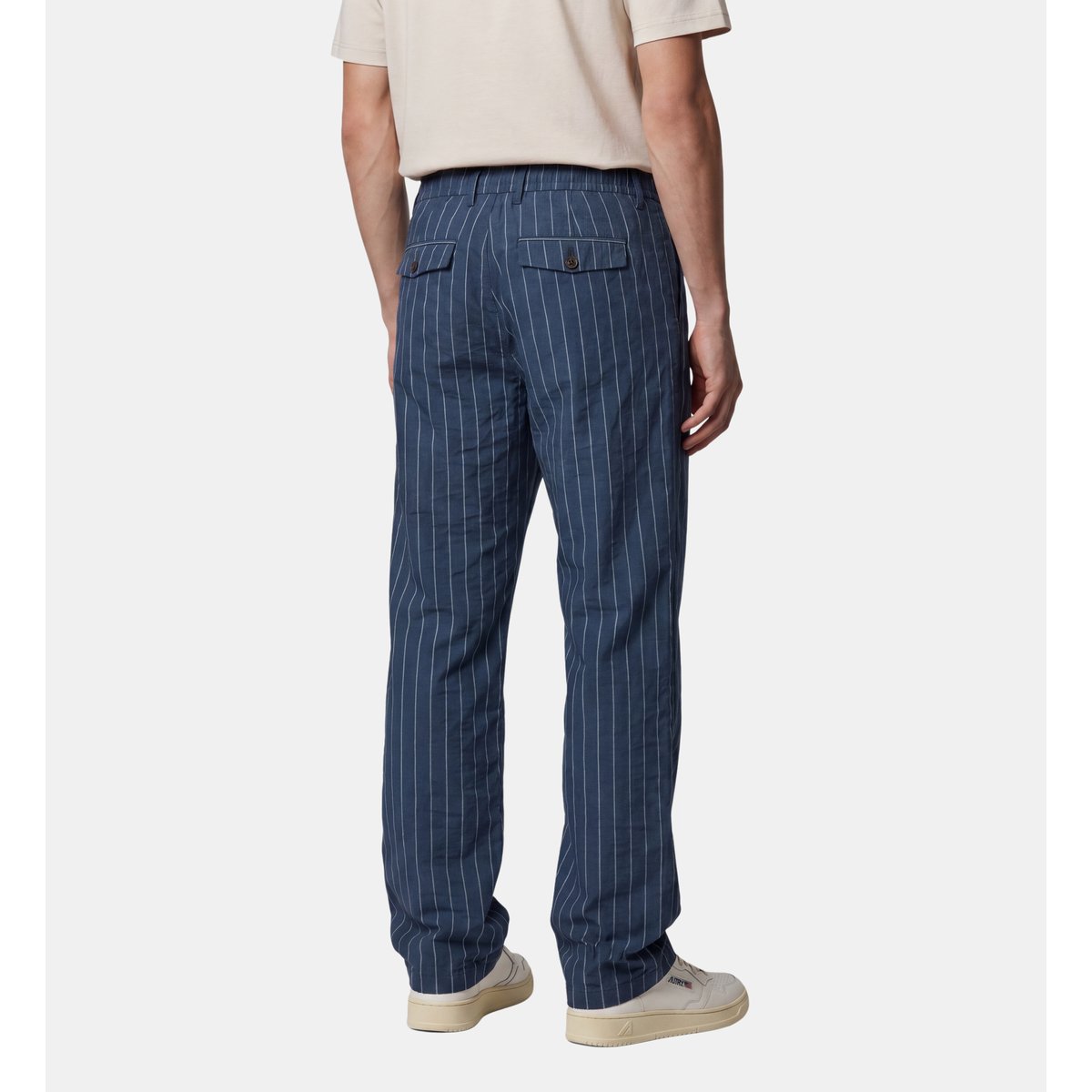 Pantalon droit teerpan rayé seersucker coton bleu et écru, GALERIES LAFAYETTE