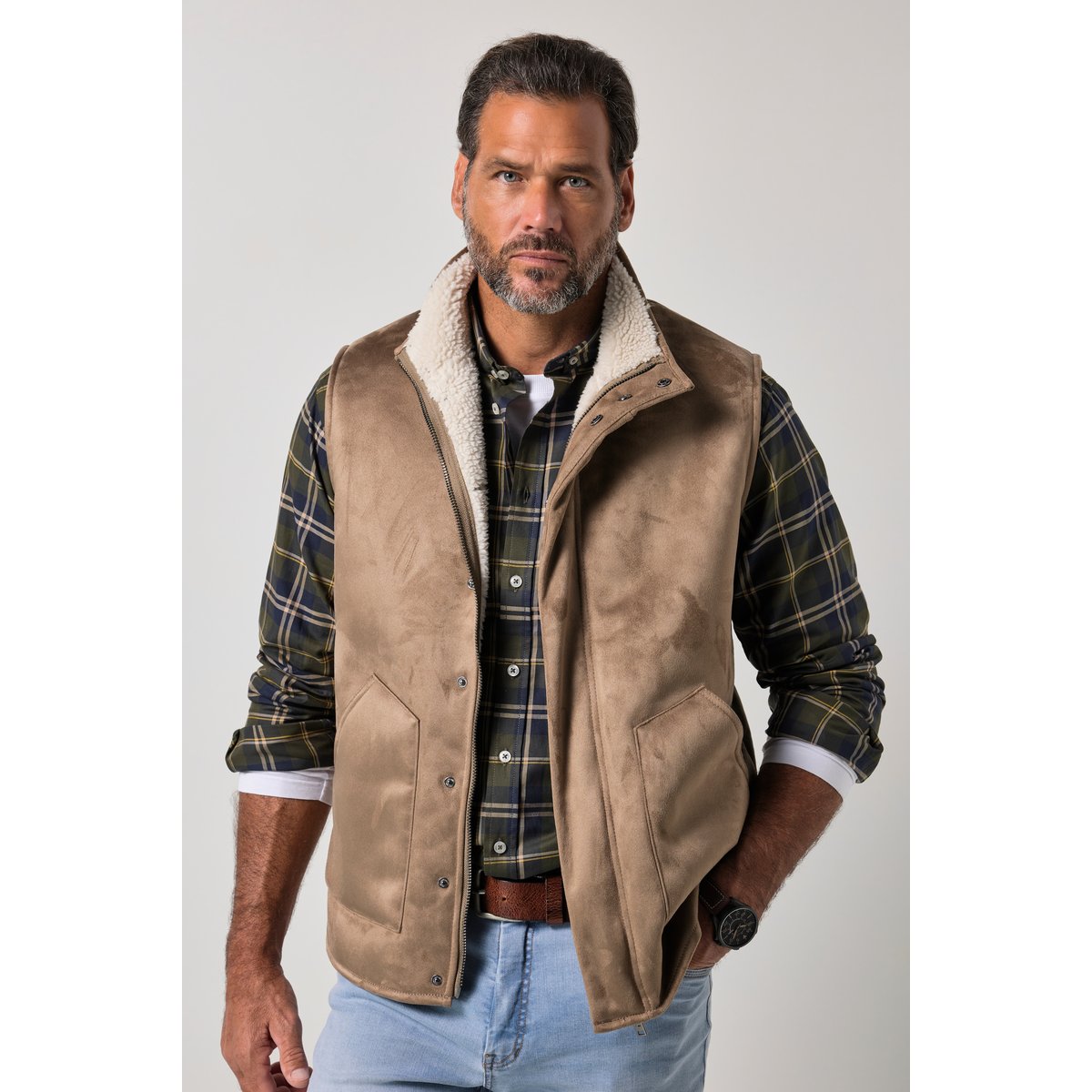 gilet, velours, doublure en polaire beige, JP1880
