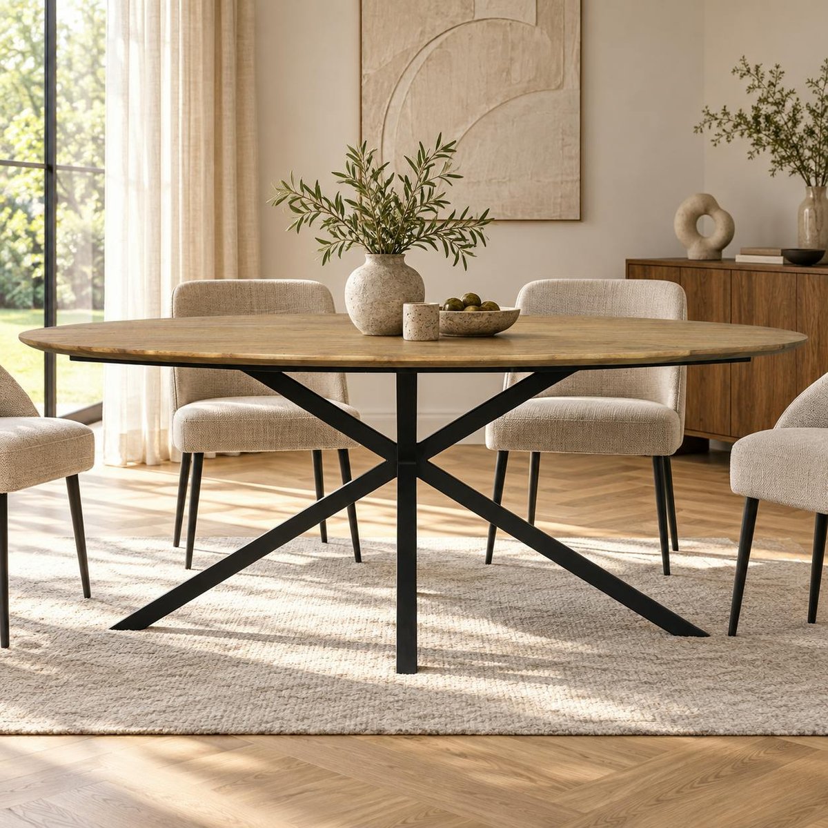 Table à manger ovale en bois de teck recyclé 2 m DEPOK bois naturel, PIER IMPORT