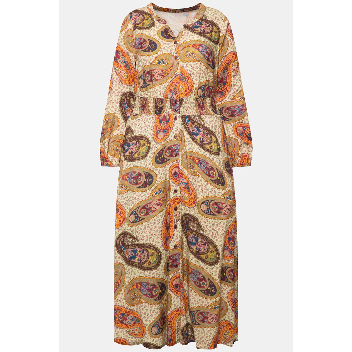 Robe maxi décolleté en V et manches longues or mat, ULLA POPKEN