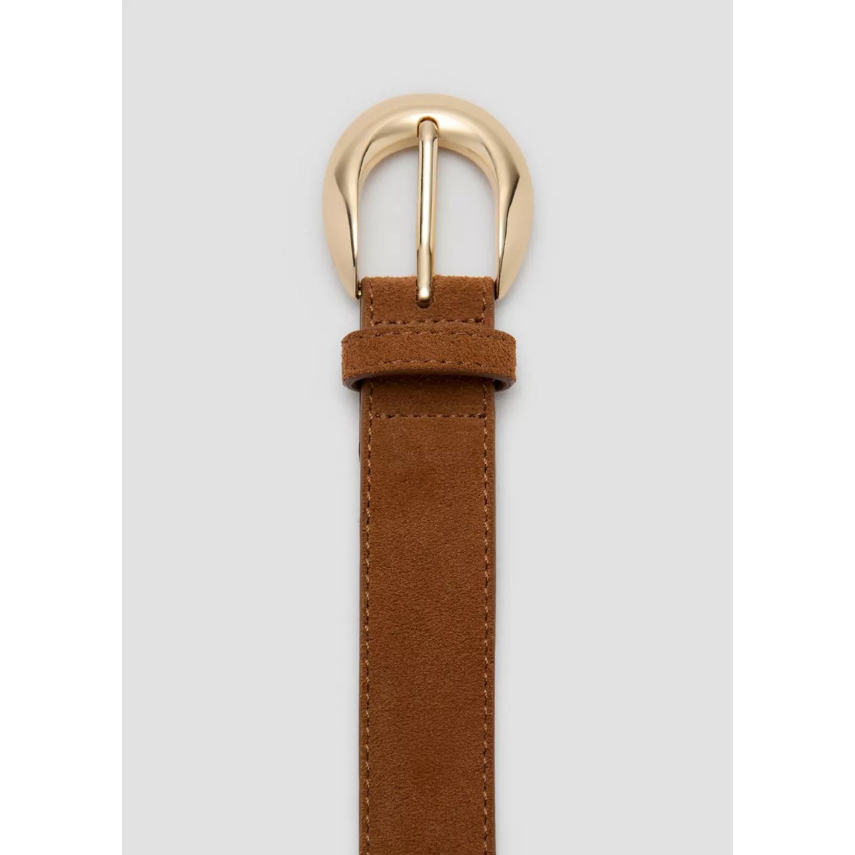 Ceinture cuir boucle ovale marron, MANGO