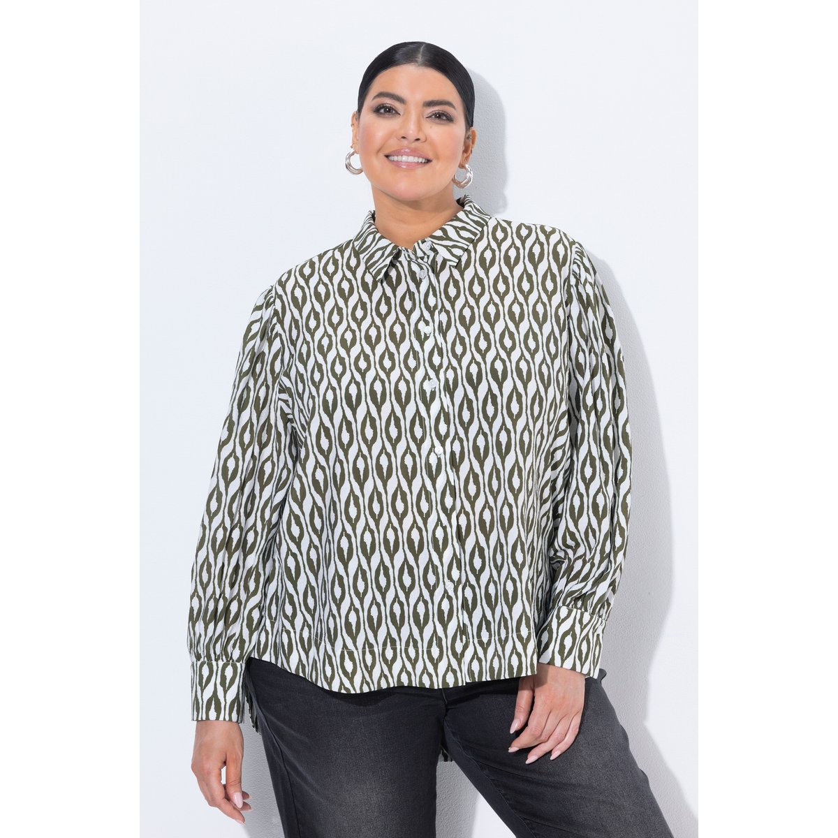 Chemisier imprimé, coupe oversize kaki foncé, ULLA POPKEN