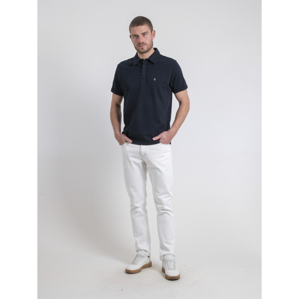 Polo Manches Courtes Pur Coton Pouloan bleu marine, RITCHIE