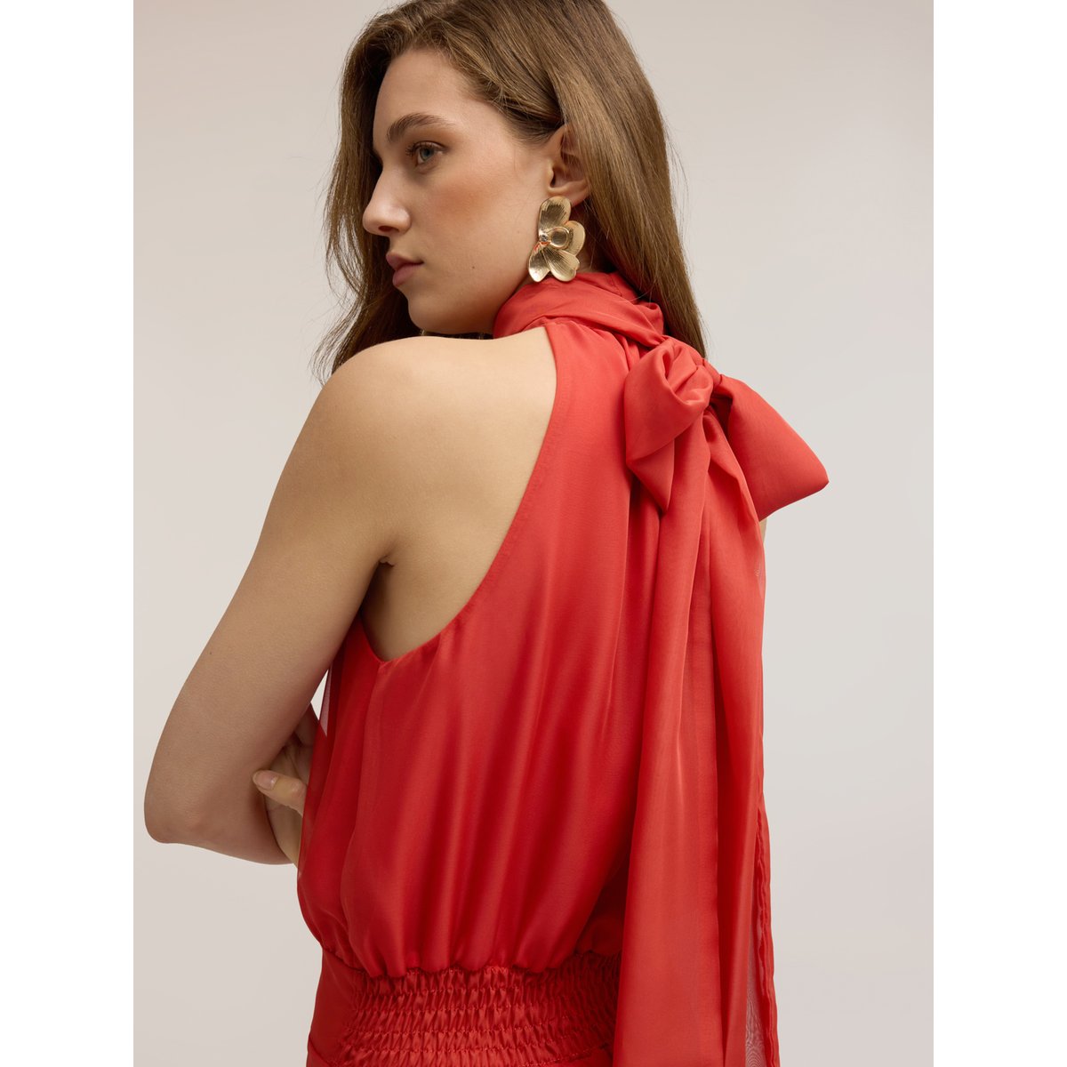 Robe longue avec encolure dos-nu rouge, MOTIVI