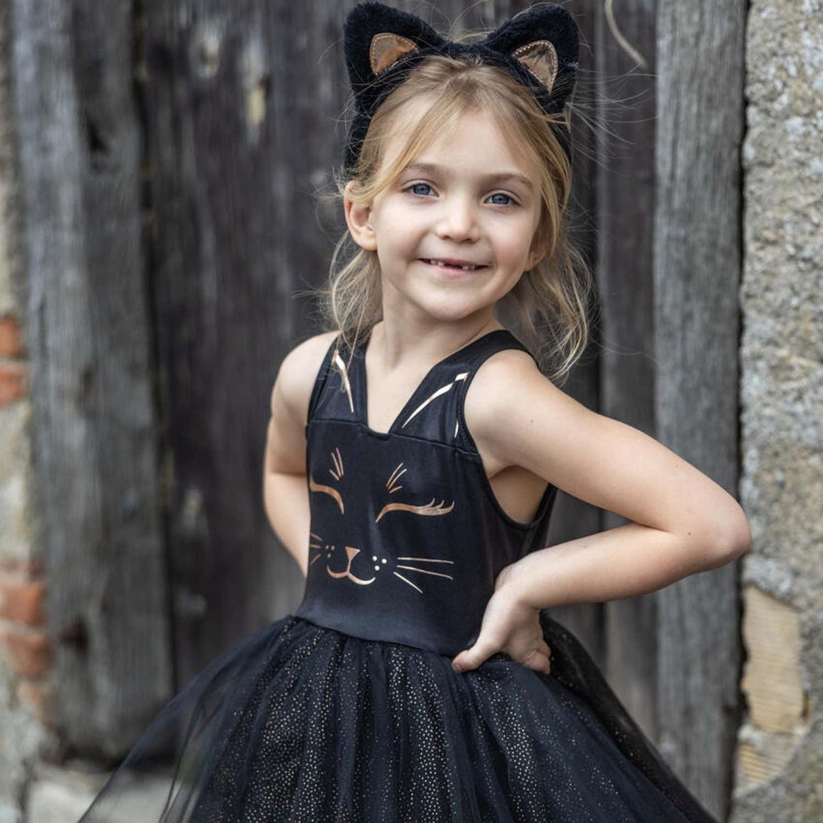 Déguisement enfant – Robe chat noir avec bandeau oreilles noir, GREAT PRETENDERS