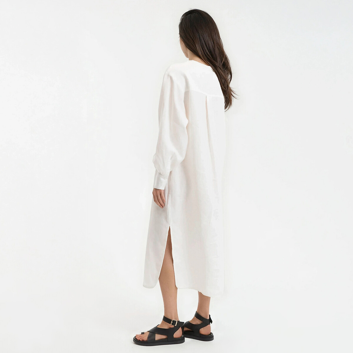 Robe droite en lin, longue, manches longues blanc cassé, LA REDOUTE COLLECTIONS