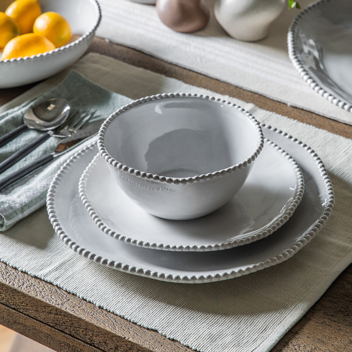 Set of 4 Harville Beaded Dinner Plates cream, ÉDITÉ