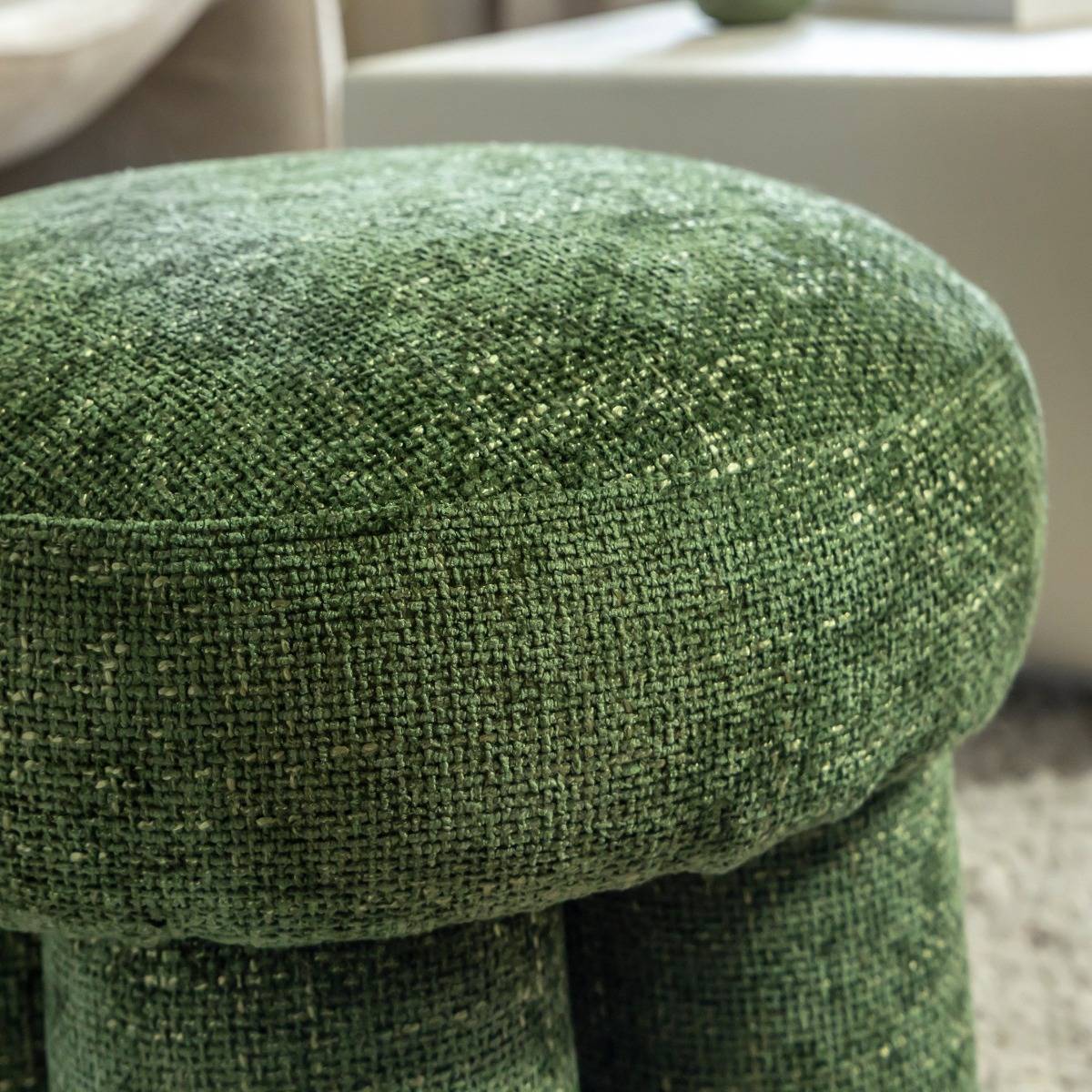 Petit tabouret en tissu TOBY vert, MADE IN MEUBLES