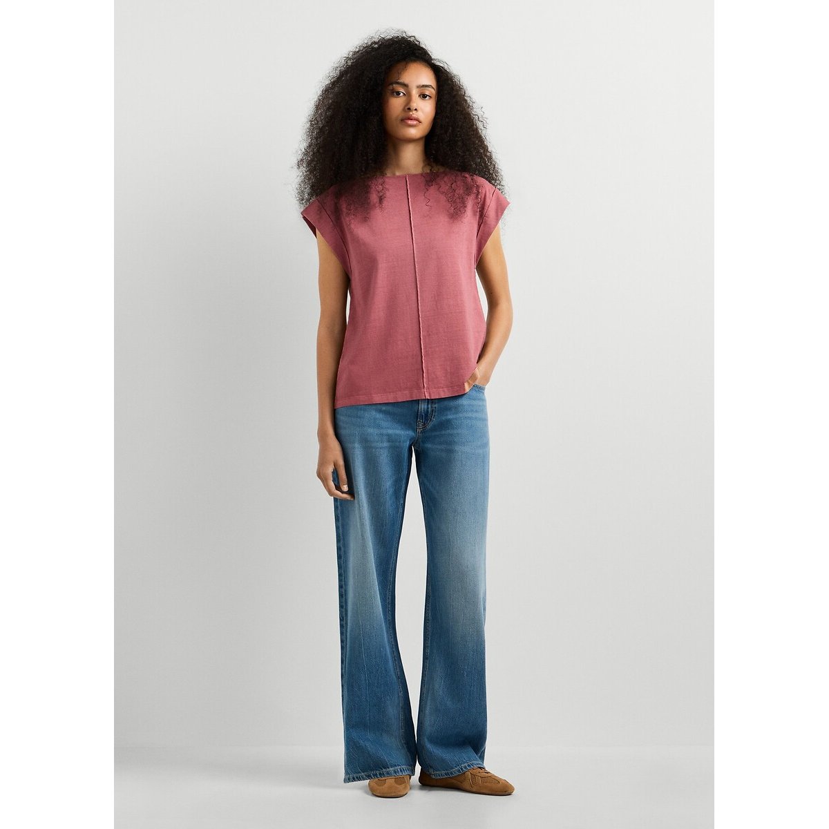 Camiseta de manga corta con cuello barco terracota, PEPE JEANS