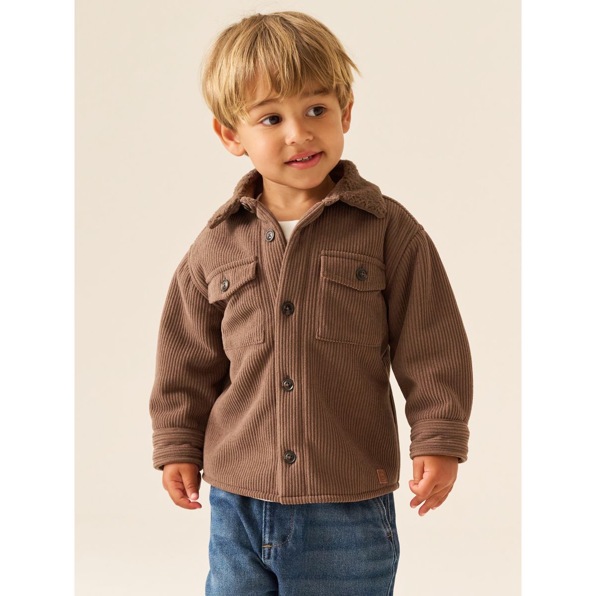 Veste-chemise en velours côtelé doublé marron chocolat, NEXT