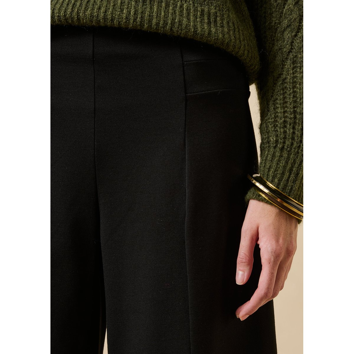 Pantalon cropped en jersey milano noir, LA FEE MARABOUTEE