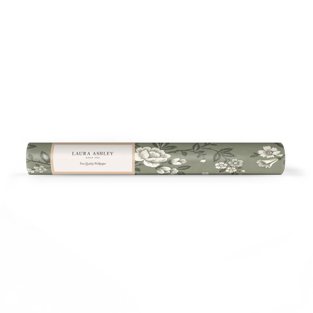 Papier peint fleurs d'oeillets Bradenbury vert, gris, blanc, LAURA ASHLEY