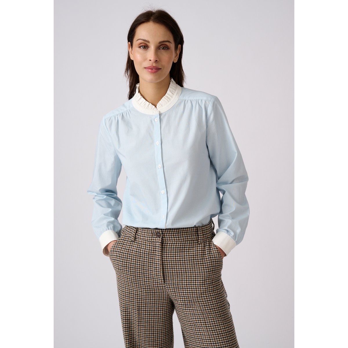 Chemisier popeline rayée pur coton bleu rayé, DAMART