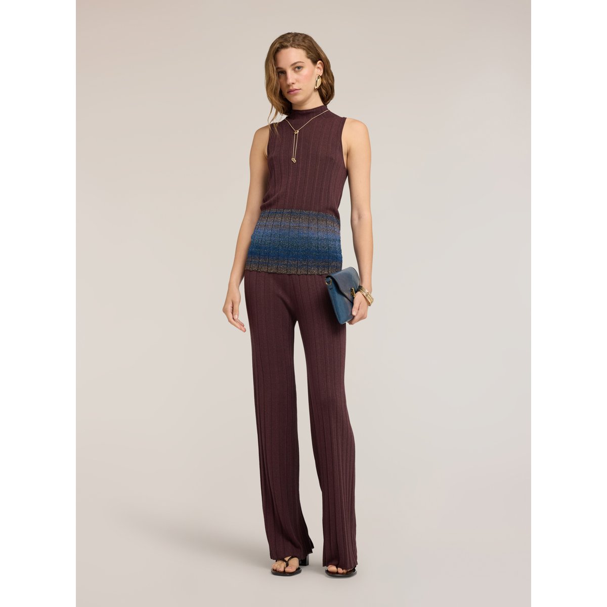 Pantalon palazzo plissé marron, MOTIVI