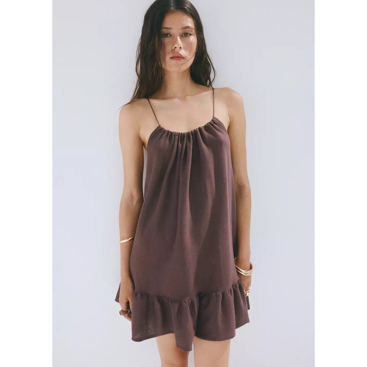 Robe maille col froncé lie de vin, MANGO