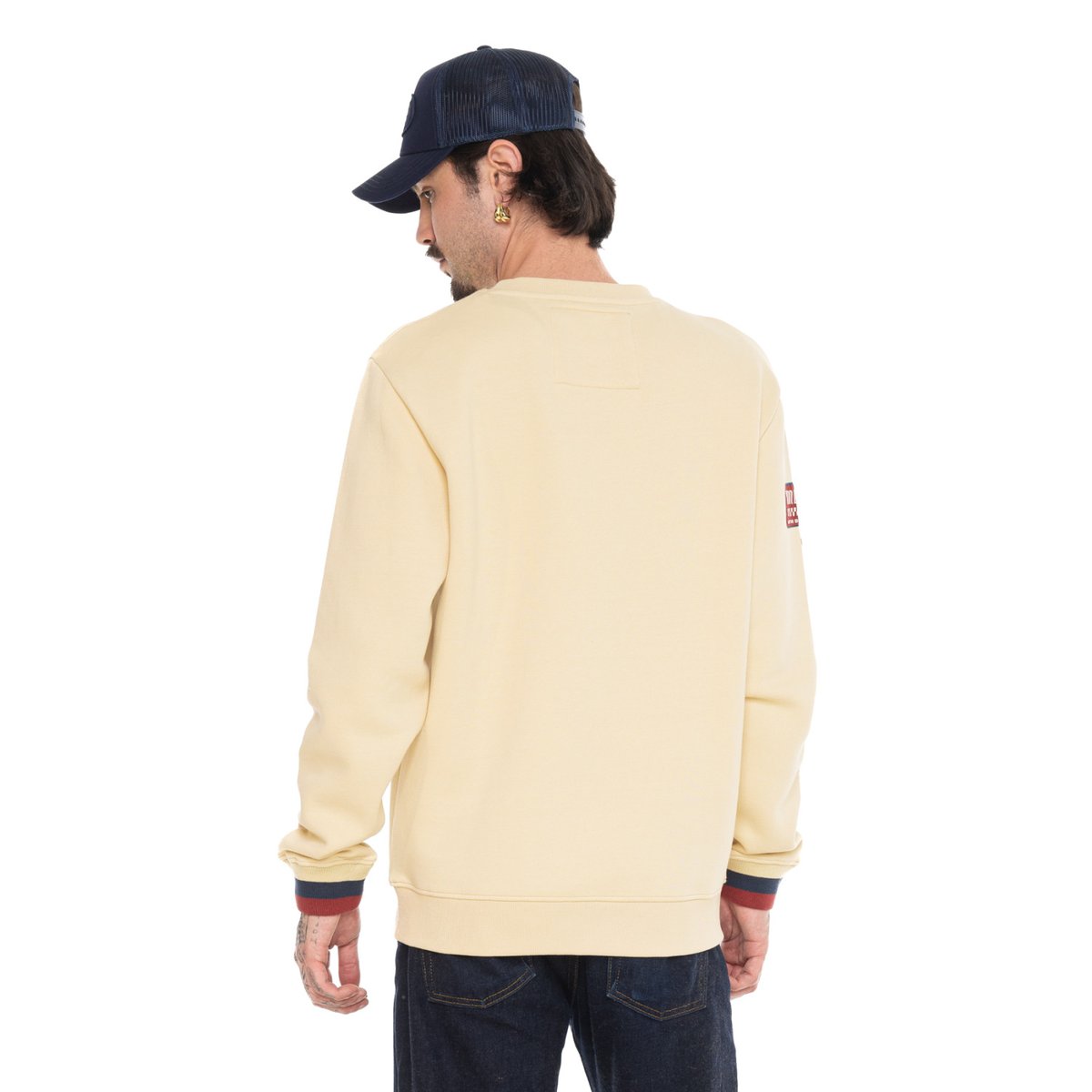 Sweatshirt coton LEWIS beige/bleu marine/rouge, VON DUTCH