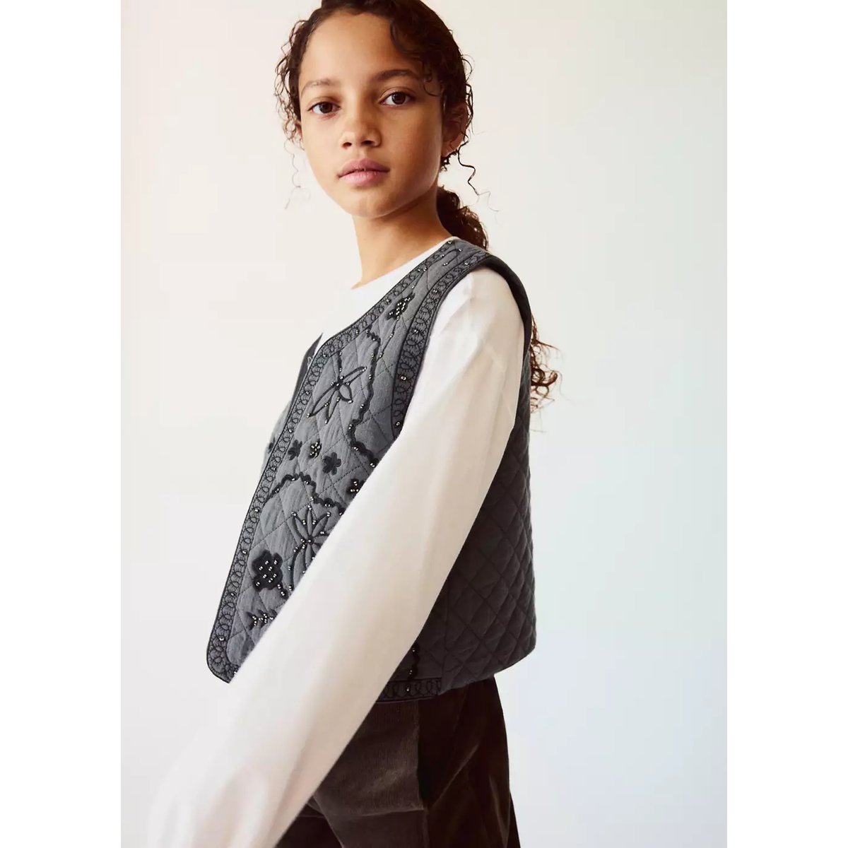 Gilet détails brodés gris, MANGO KIDS