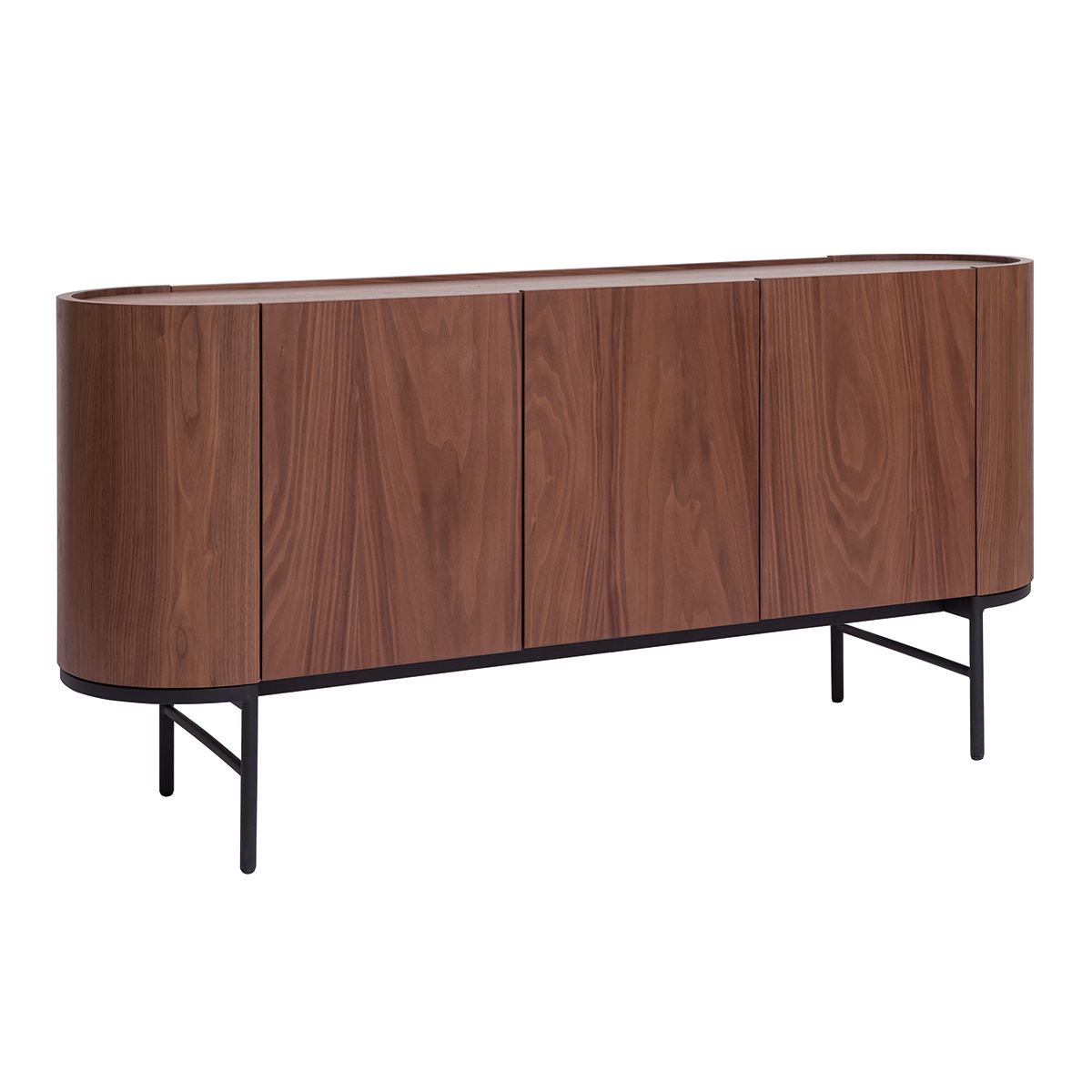 Buffet design bois foncé noyer et métal noir 3 portes L160 cm SKYE noyer, MILIBOO