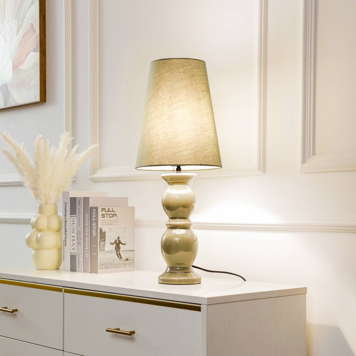 Lampe à poser en céramique design, Lyndorin vert, LUCANDE