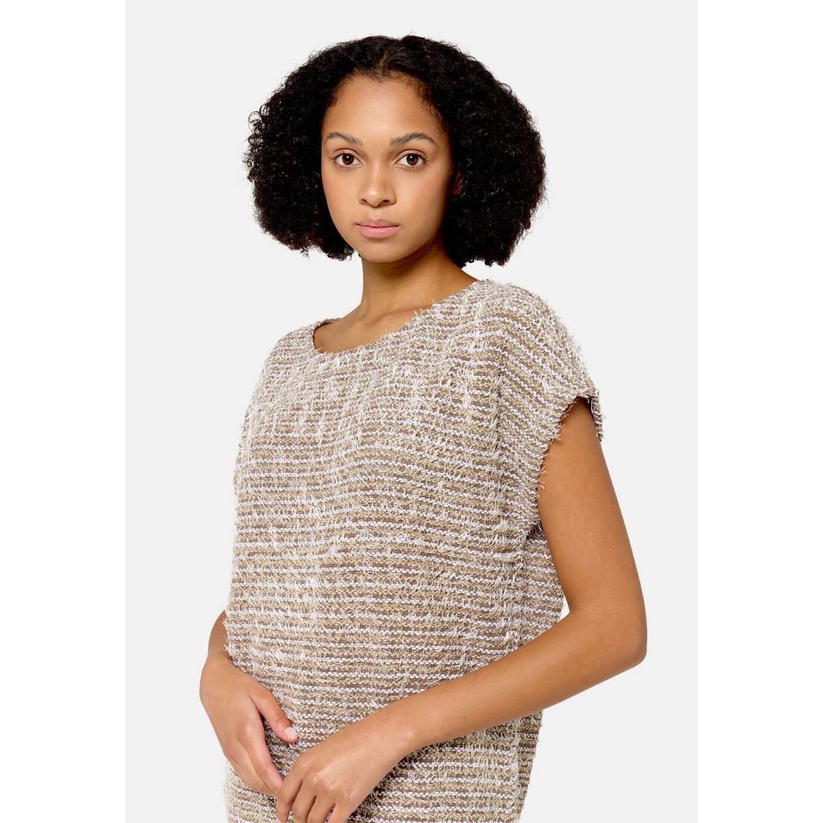 Pull-over en fine maille à fils de fil textile taupe/beige, BETTY BARCLAY