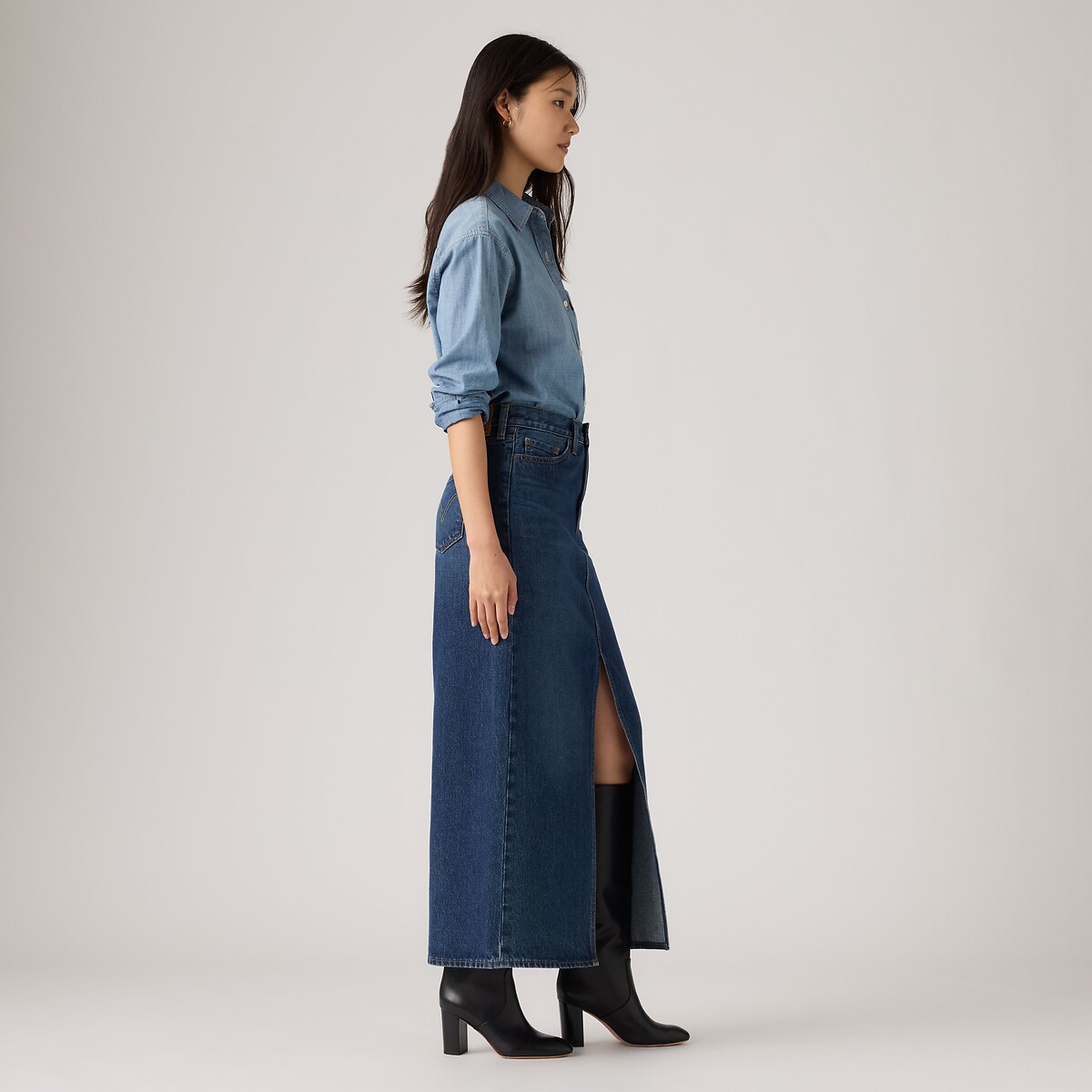 Rechte midi-rok van denim met split indigo , LEVI'S