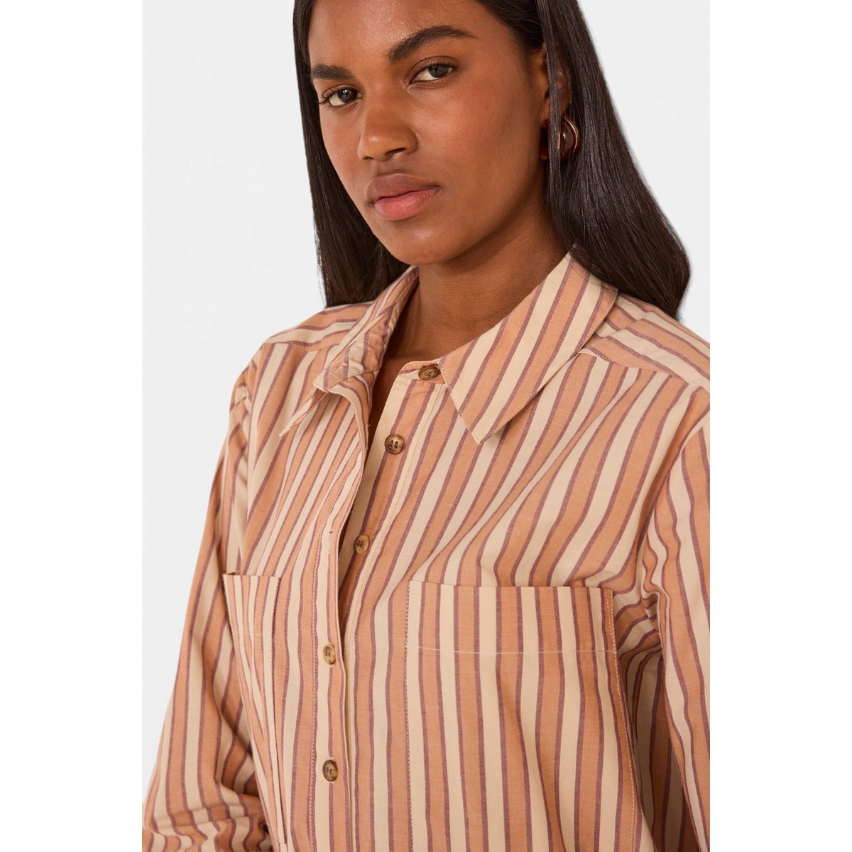 Robe chemise rayée en coton LISEA brique, Maison 123