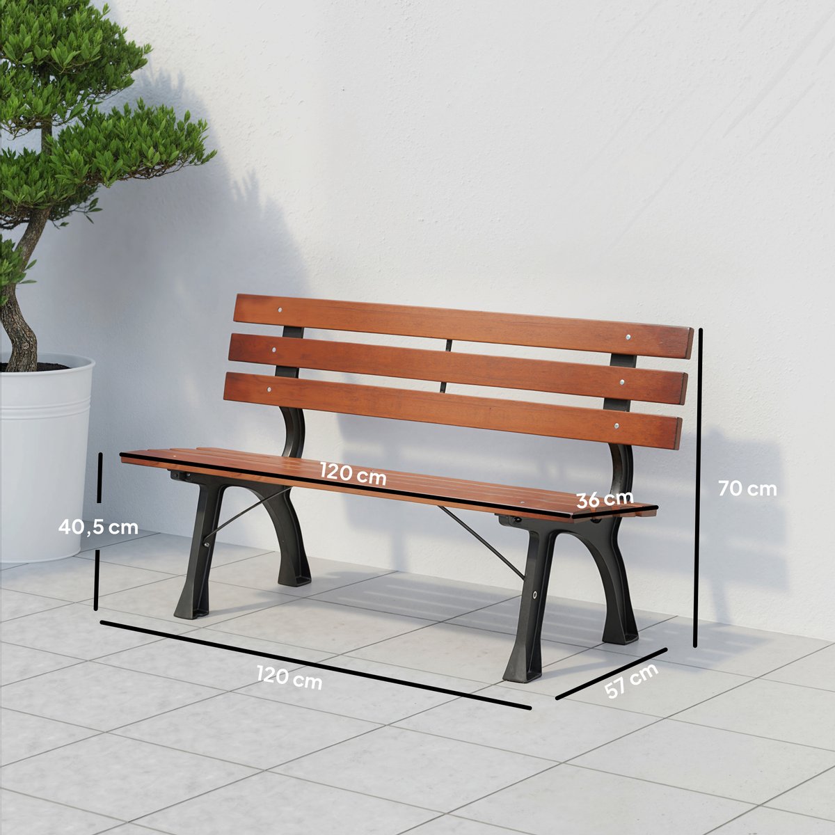 Banc de jardin Bois de sapin Marron marron et noir, OUTSUNNY