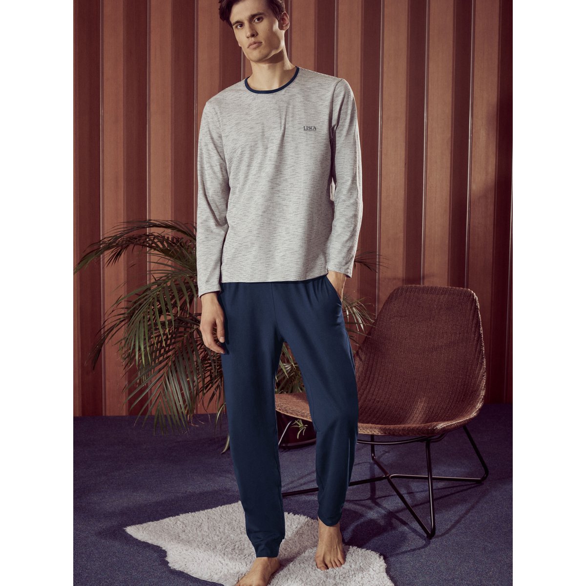 Pyjama pantalon top manches longues Atlas gris, LISCA