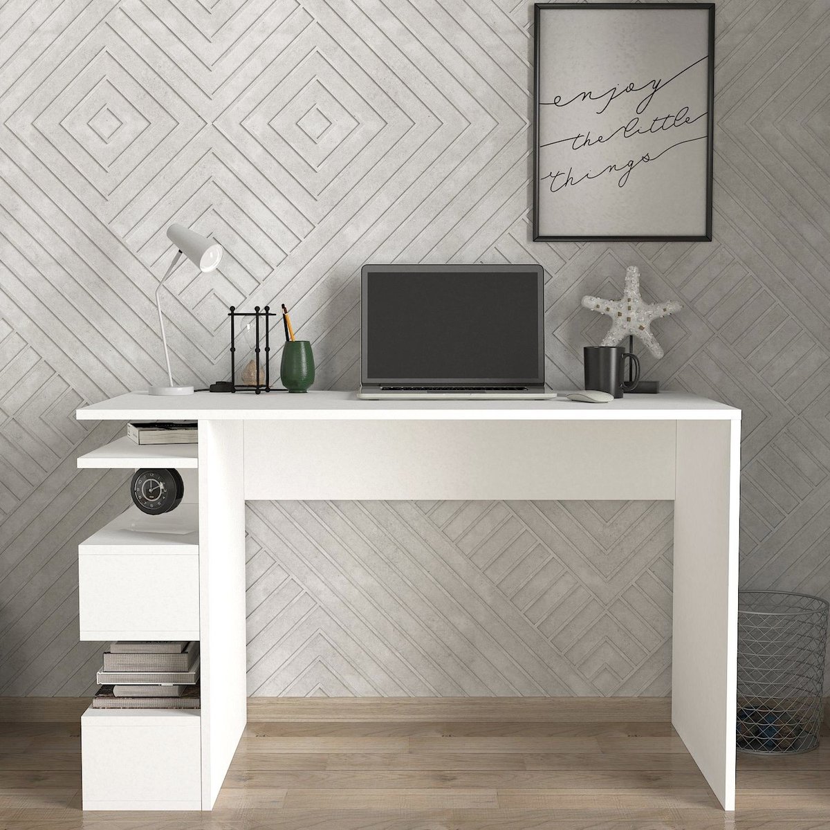 Bureau design avec rangements latéraux AARHURS blanc, TOILINUX