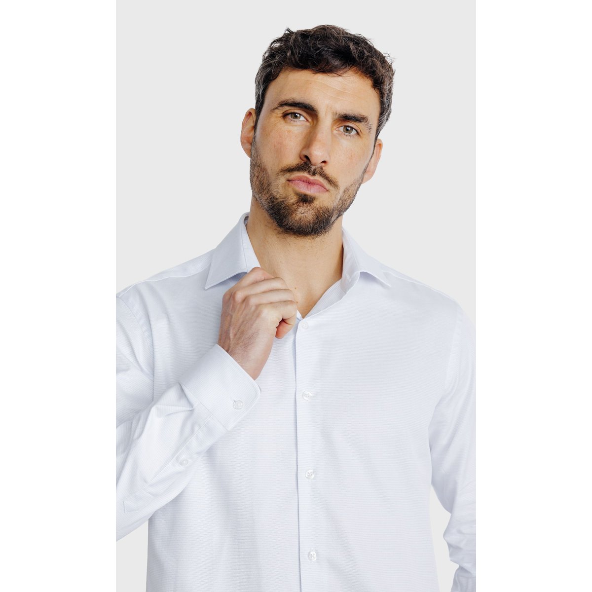 Chemise Regular fit micro dessin texturé blanc, ACROSS