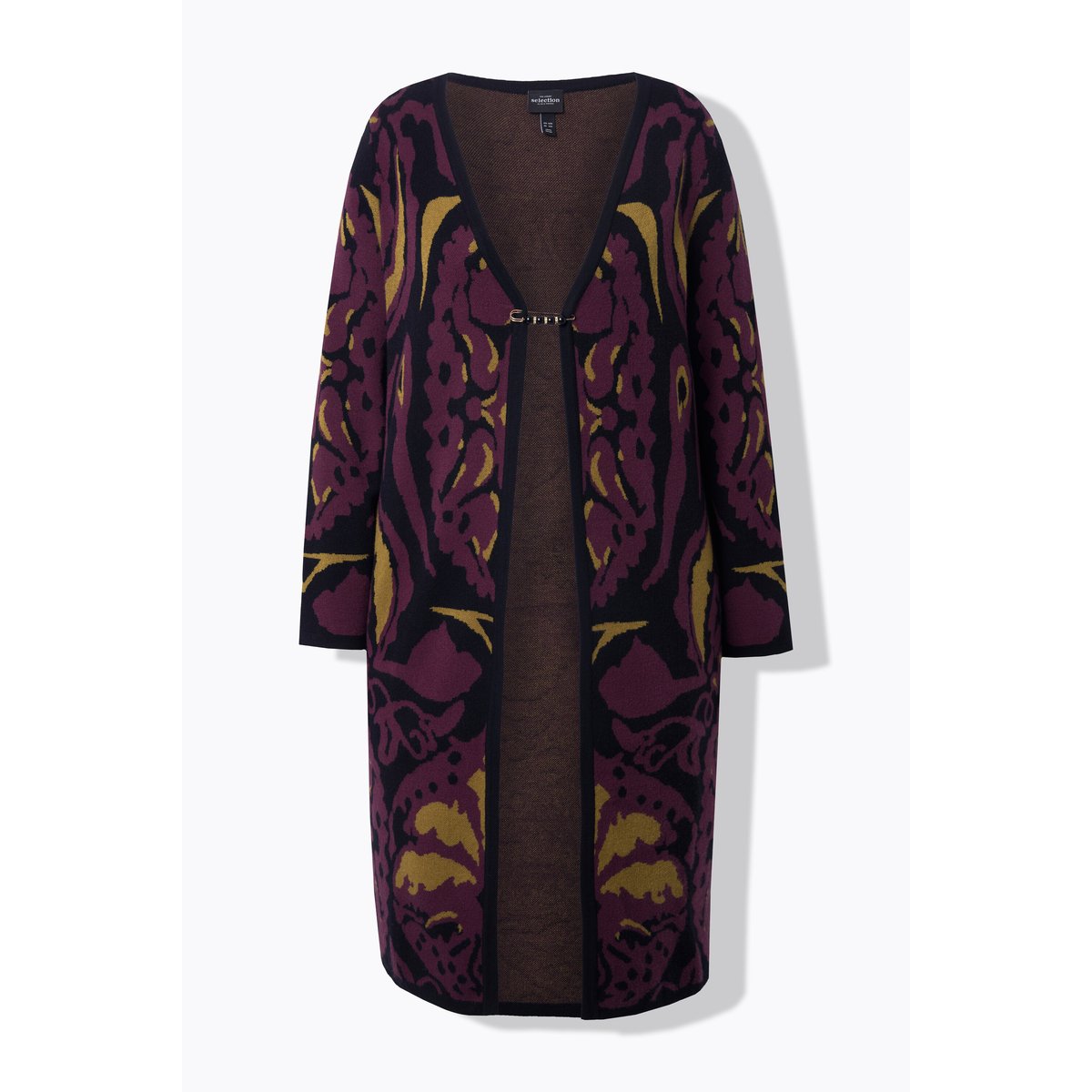 Long cardigan à encolure en V et manches noir, ULLA POPKEN