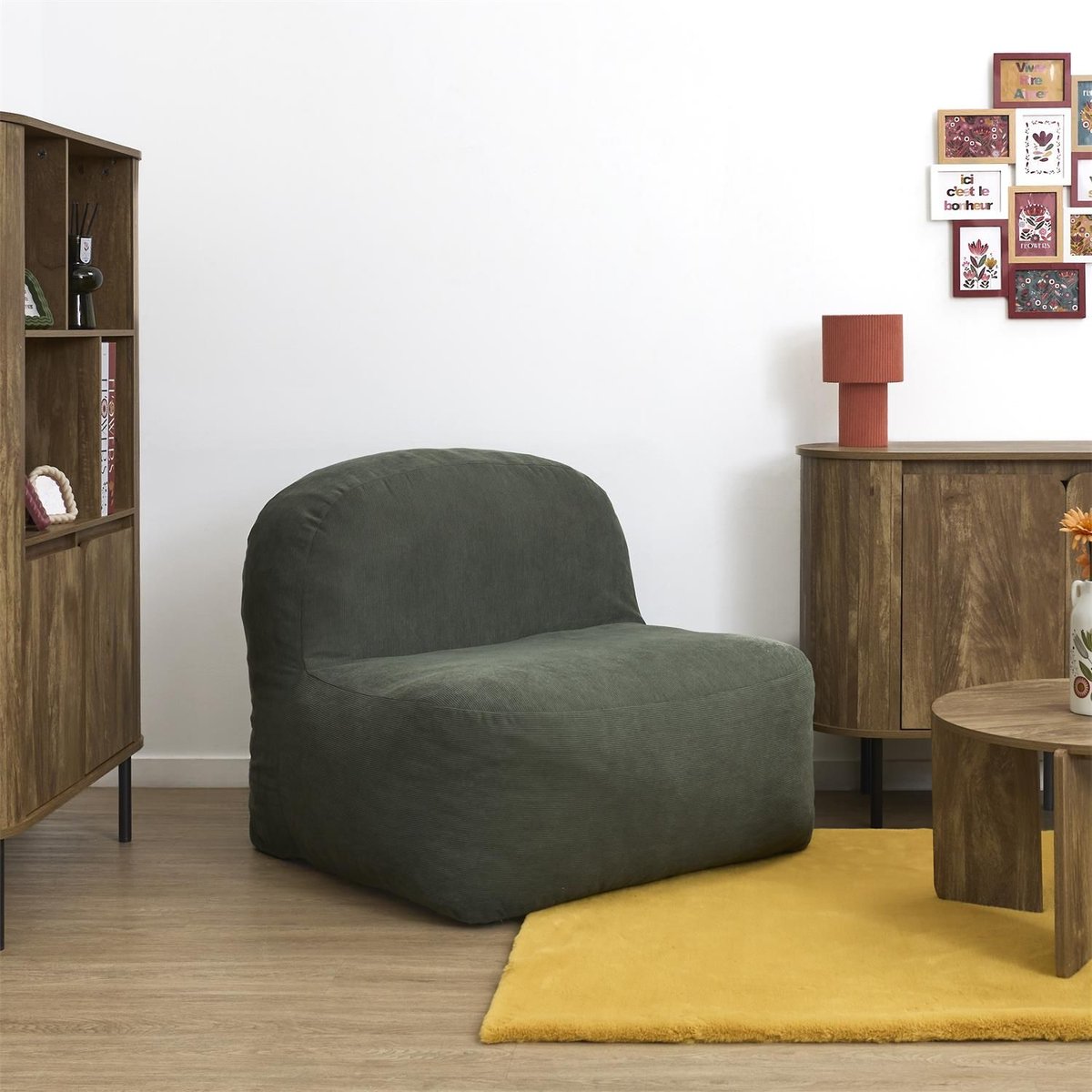 Fauteuil compressé en velours côtelé sans montage DENVER vert, THE HOME DECO FACTORY