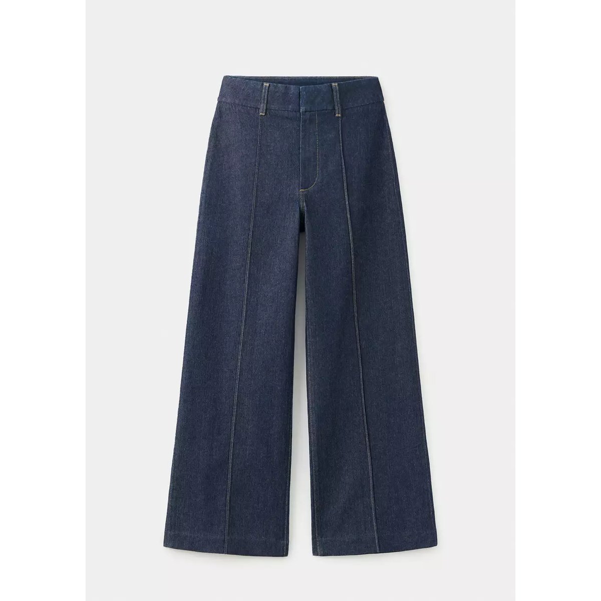 Jean large taille haute à coutures bleu, MANGO
