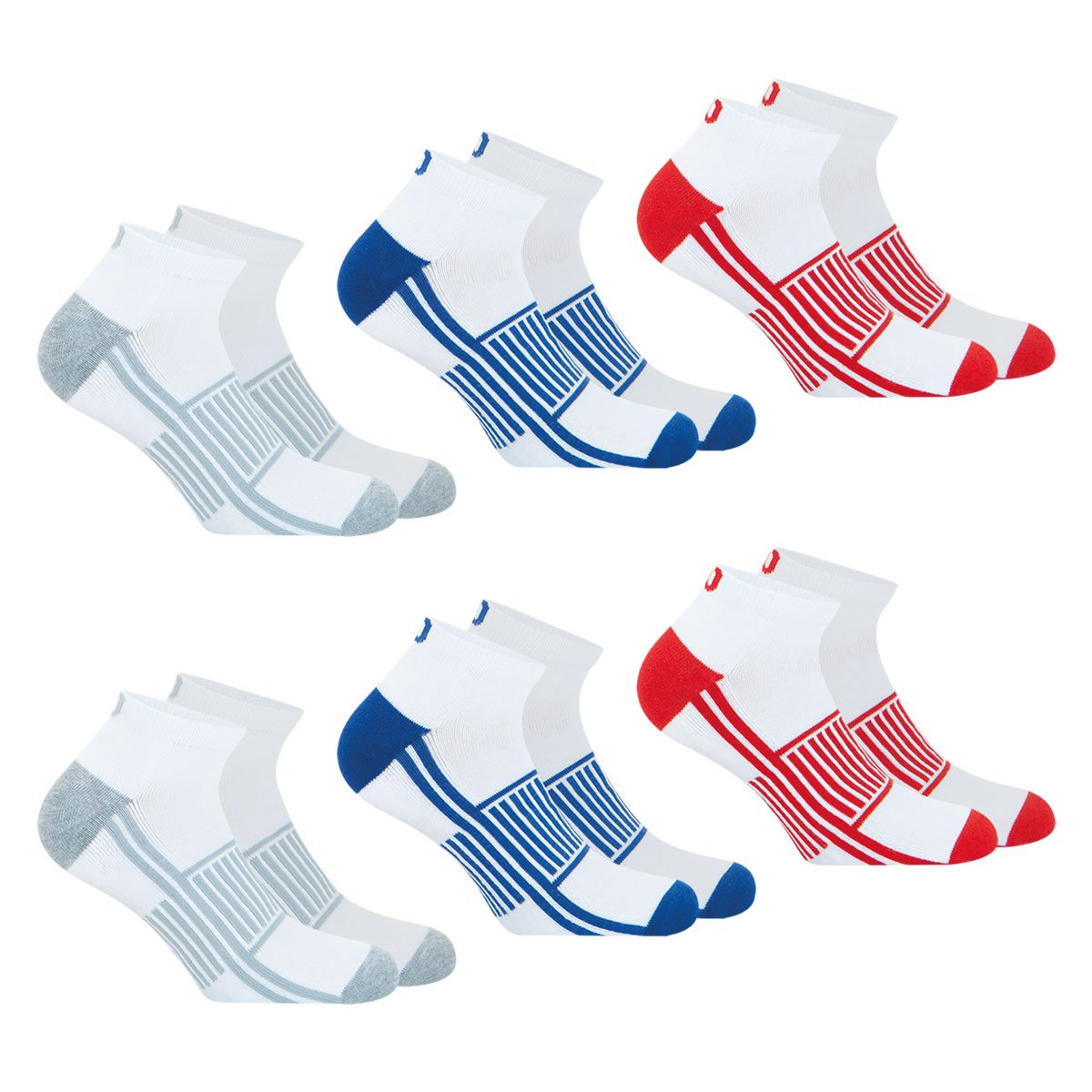 Chaussettes basses, lot de 6 paires, SPORT blanc gris-blanc bleu-blanc rouge, WILSON