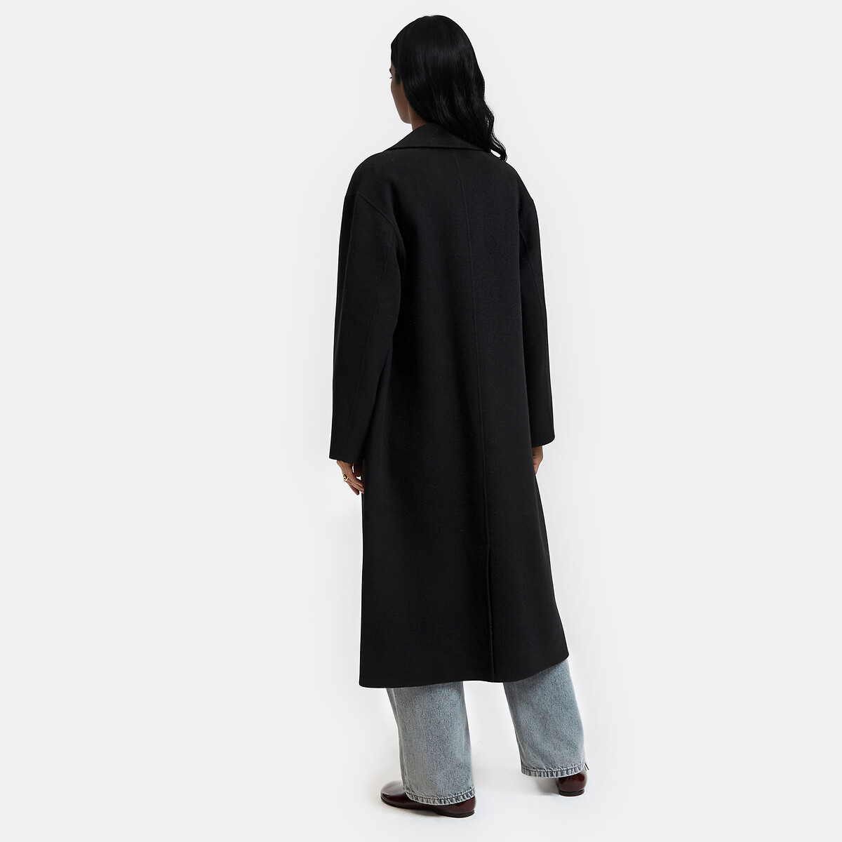 Abrigo oversize cruzado de confección artesanal en mezcla de lana negro, LA REDOUTE COLLECTIONS